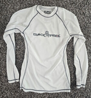 Island Pride Boys Sz S Long Sleeve Rash Guard White Black Swim Top